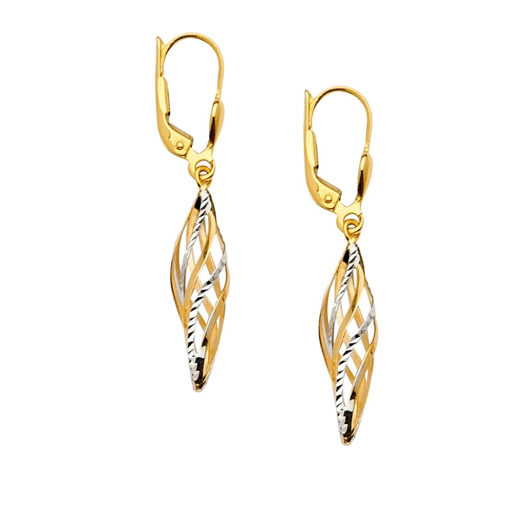 14K Two Tone Hollow Hanging Earrings for Women